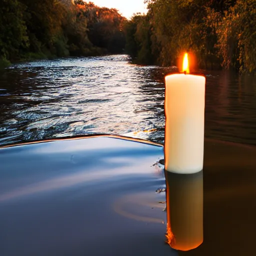 Image similar to Candle floating on the river at twilight