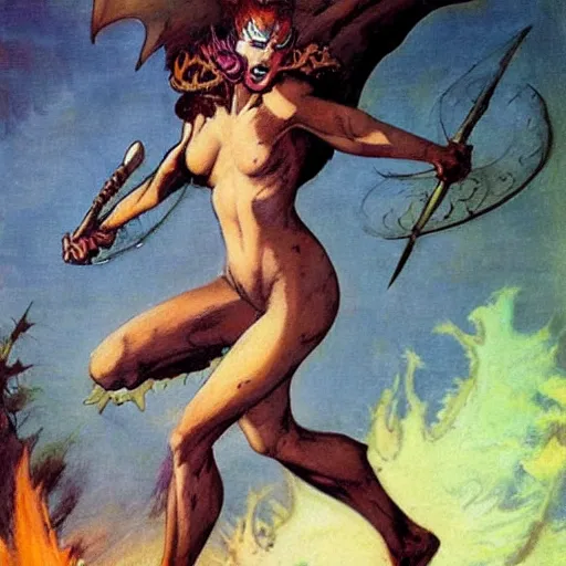 Prompt: non-binary sylph arcanist Frank frazetta style D&D world