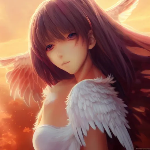 Image similar to a beautiful anime girl with angel wings, by artgerm, wlop and greg rutkowski, hd, hdr, ue 5, ue 6, unreal engine 5, cinematic 4 k wallpaper, 8 k, ultra detailed, high resolution, artstation, award winning