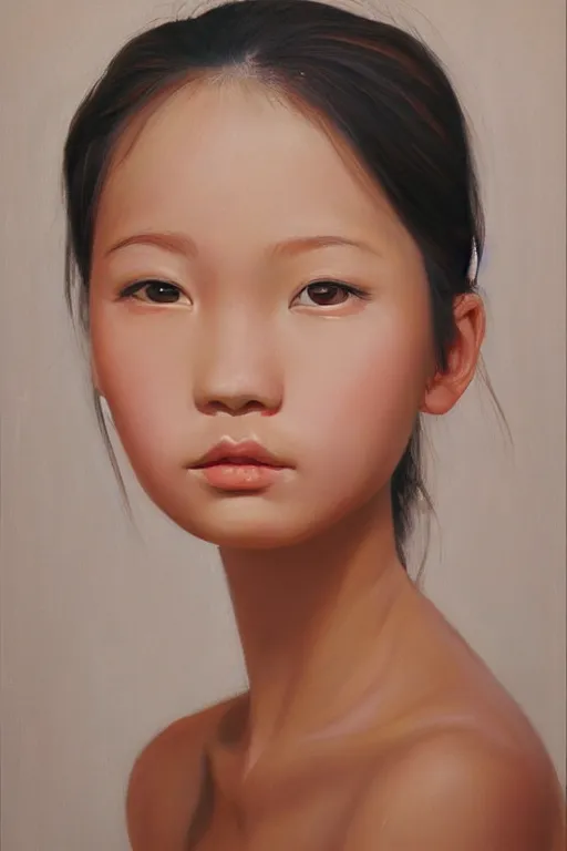 Prompt: beautiful clean oil painting portrait of face of a girl by huaishen j, detailed, stunning, realistic, skin color