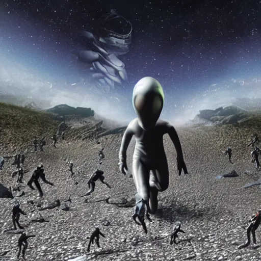 Image similar to alien chasing after humans