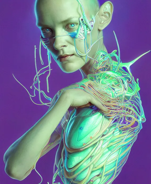 Prompt: intricate fluorescent portrait of a disturbing beautiful alien insect creature, mottling coloring, adorable, childlike, medical equipment hospital environment, ultra realistic, concept art, art nouveau, photorealistic, octane render, 8 k, unreal engine. art by christopher marley and artgerm and greg rutkowski and alphonse mucha