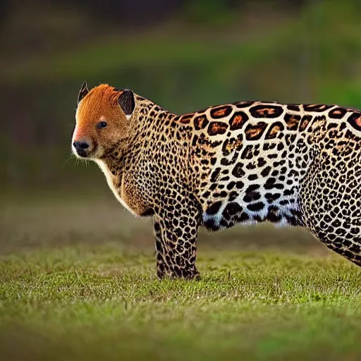 Prompt: mix between a jaguar and a capybara, ultrarealistic, detailed, award winning photography