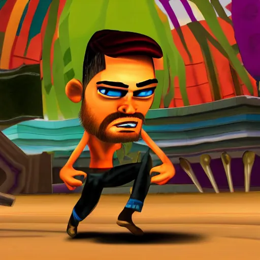 Prompt: character screenshot of ufc sean o'malley in psychonauts, rainbow dreadlocks, ps 3 video game, dream world, 7 2 0 p, cutscene, cartoony designed by scott campbell