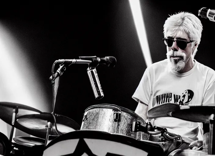 Prompt: photo still of michael mcdonald on stage at vans warped tour!!!!!!!! at age 4 8 years old 4 8 years of age!!!!!!! playing a keyboard thats on fire, 8 k, 8 5 mm f 1. 8, studio lighting, rim light, right side key light