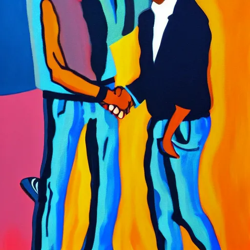 Prompt: painting of Steve Lacy shaking hands with Playboi Carti
