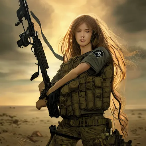 Image similar to special navy seal girl in firefight, anime style, long hair, hair down, symmetrical facial features, us navy, hyper realistic, pale skin, 4k, rule of thirds, extreme detail, detailed drawing, trending artstation, hd, fantasy, D&D, realistic lighting, by Alphonse Mucha, Greg Rutkowski, sharp focus, backlit