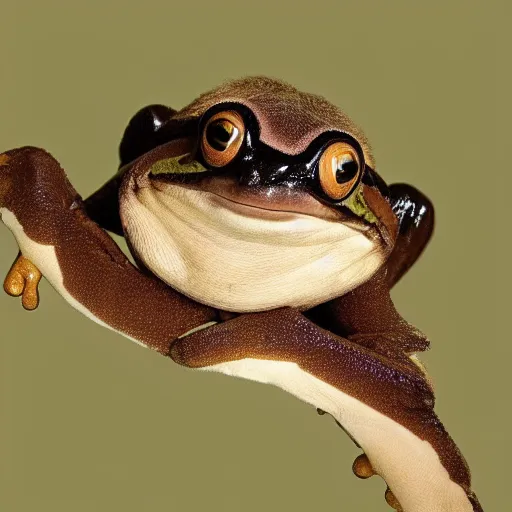 Image similar to a photo of an animal which looks half like a frog and half like a sloth