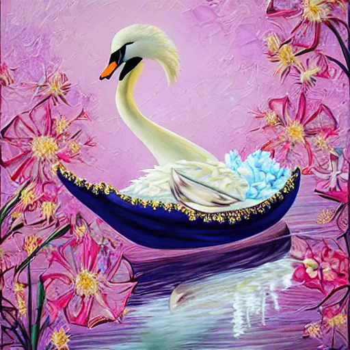 Image similar to Fantasy Swan Boat adorned in Diamonds and Flowers DayDream Painting