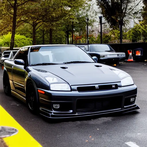 Prompt: Nissan GTR R32 Parked in alley cannon photo 1mp