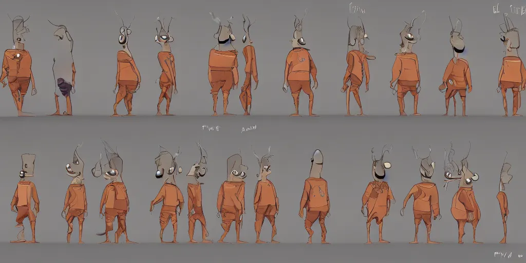 Image similar to character design, front and side elevation, by pixar studios, 8 k