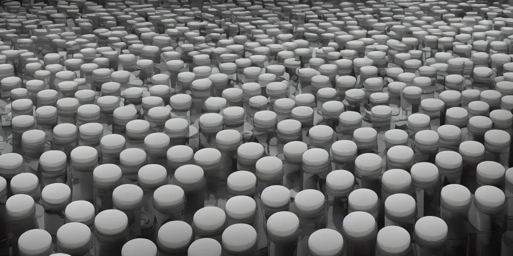 Prompt: a film still of pharmaceuticals piling up in a vault, shallow depth of field, cinematic, award winning cgi, vfx, film still