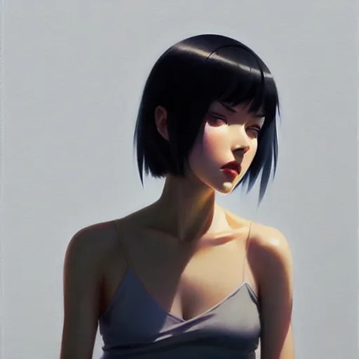 Image similar to elegant girl in urban outfit, cute fine face, digital painting, realistic shaded, realistic shaded lighting, fan art, pixiv, by Ilya Kuvshinov, katsuhiro otomo ghost-in-the-shell, magali villeneuve, artgerm, Jeremy Lipkin and Michael Garmash and Rob Rey