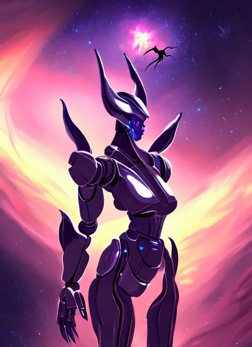 Image similar to cinematic goddess shot, cosmic sized perfectly proportioned stunning beautiful hot anthropomorphic robot mecha female dragon, in space, nebula background, larger than galaxies, holding galaxy, sharp claws, sleek silver armor, epic proportions, epic size, epic scale, digital art, furry art, macro art, dragon art, giantess art, warframe fanart, furaffinity, deviantart