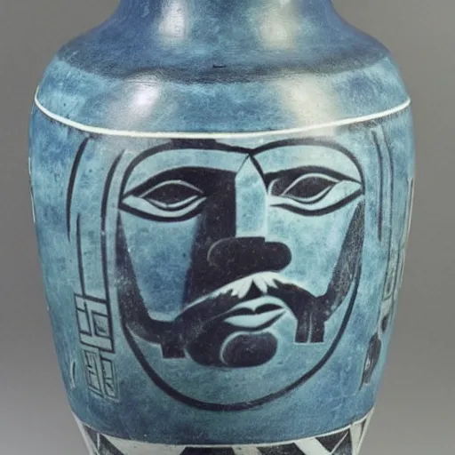 Prompt: a beautiful ancient greek amphora geometric art copy museum ceramic pottery vase depicting stalin waving