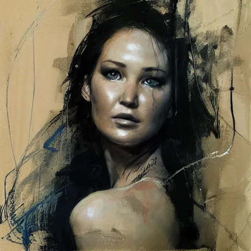 Image similar to portrait of jenifer lawrence, artwork by guy denning and charlie bowater,