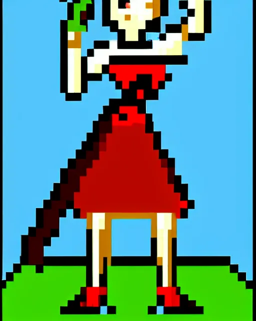 Prompt: a pixel art picture of a woman holding a sword, pixel art by lichtenstein, polycount contest winner, pixel art, 2 d game art, dynamic pose, # pixelart