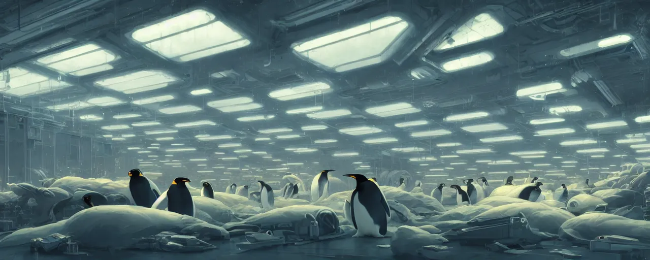 Image similar to duotone concept illustration of emperor penguins in scifi room full of computers. cinematic scene. volumetric lighting. golden ratio accidental renaissance. by sachin teng and sergey kolesov and ruan jia and heng z. graffiti art, scifi, fantasy, hyper detailed. octane render. concept art. trending on artstation