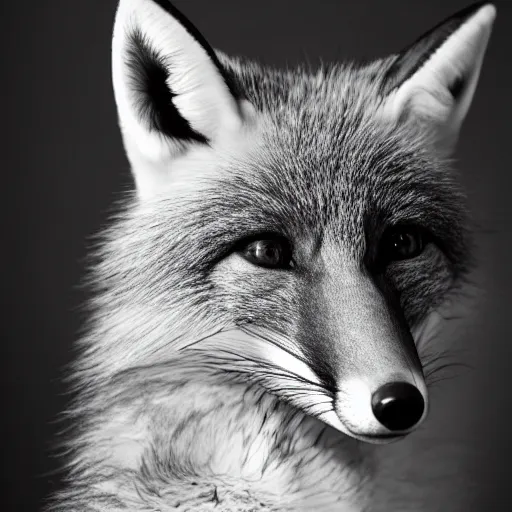 Prompt: portrait of a humanoid fox detective, studio portrait photography, studio lighting, black - and - white photograph, film noir, 4 k