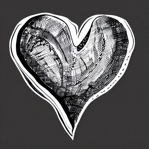 Image similar to black and white illustration, heart mixed with a sea shell