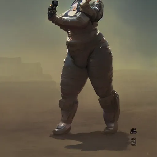 Image similar to a space colonist from china, female, chubby, brilliant and uptight, sci fi character portrait by Greg Rutkowski, Craig Mullins