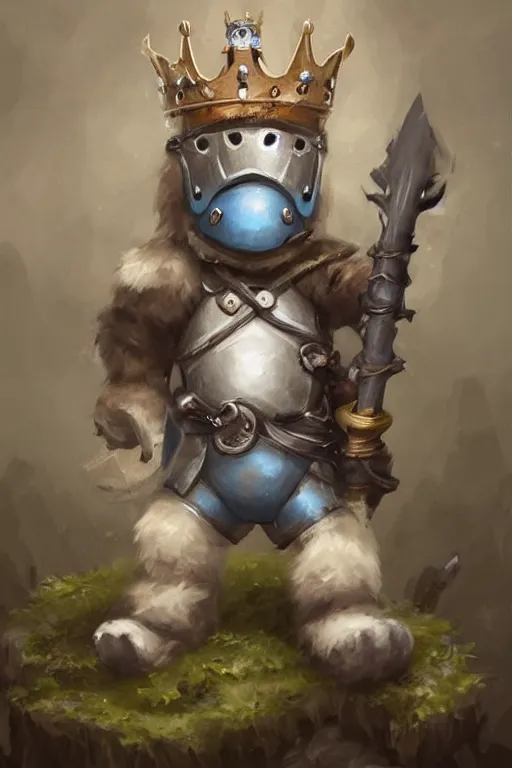 Image similar to cute little anthropomorphic bear knight wearing a cape and a crown, tiny, small, miniature bear, baby animal, short, pale blue armor, cute and adorable, pretty, beautiful, DnD character art portrait, matte fantasy painting, DeviantArt Artstation, by Jason Felix by Steve Argyle by Tyler Jacobson by Peter Mohrbacher, cinematic lighting