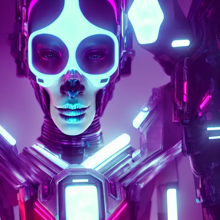 Image similar to futuristic cyberpunk princess in skull mask symmetrical artwork by Tooth Wu and wlop and beeple. octane render, trending on artstation, greg rutkowski very coherent symmetrical artwork. cinematic, hyper realism, high detail, octane render, 8k