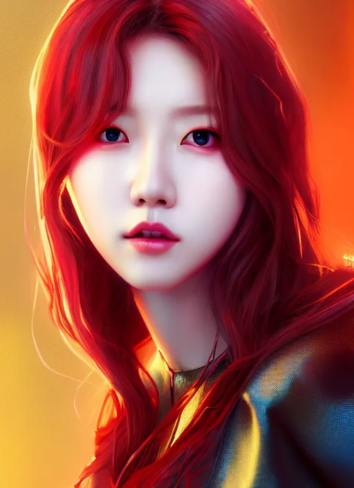 Prompt: kpop scarlet witch, naturel, hyper detailed, digital art, trending in artstation, cinematic lighting, studio quality, smooth render, unreal engine 5 rendered, octane rendered, art style by klimt and nixeu and ian sprigger and wlop and krenz cushart