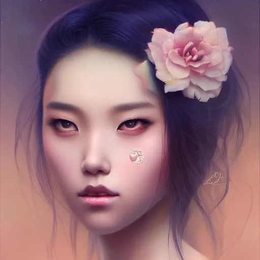 Image similar to gorgeous asian woman by tom bagshaw, artgerm, jeremiah ketner, beeple and charlie bowater, soft lighting, solid background,