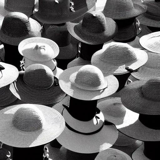 Image similar to 8 Flying hats, 8k UHD, Movie shot, black and white