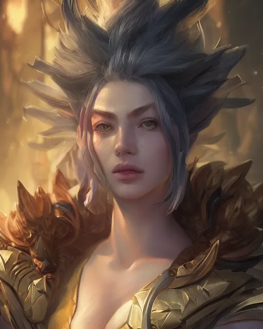 Image similar to league of legends portrait, au naturel, hyper detailed, digital art, trending in artstation, cinematic lighting, studio quality, smooth render, unreal engine 5 rendered, octane rendered, art style by klimt and nixeu and ian sprigger and wlop and krenz cushart.