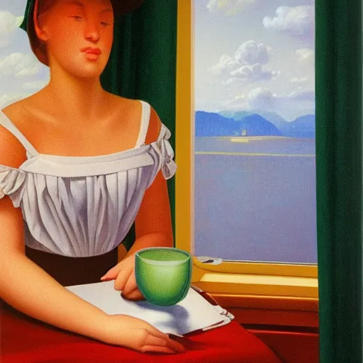 Image similar to a happy morning to wake up feeling great by Raphael, Hopper, and Rene Magritte. detailed, romantic, enchanting, trending on artstation.