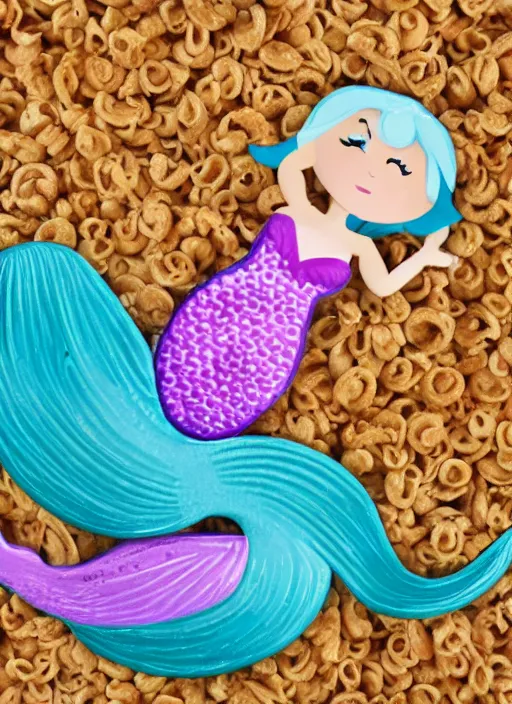 Prompt: mermaid in bol full of cereal and milk