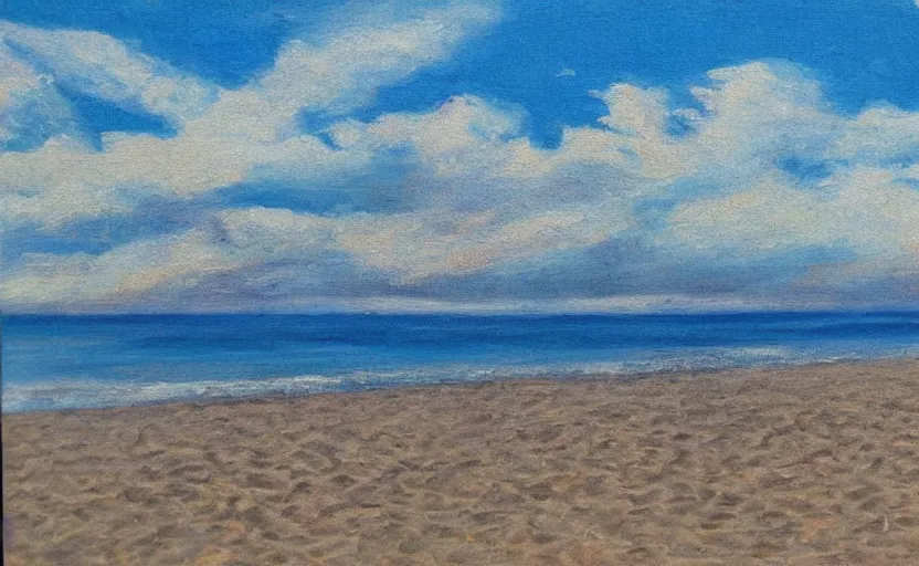 Prompt: sunny day at the beach blue sky big bomb explosion on the horizon photorealistic