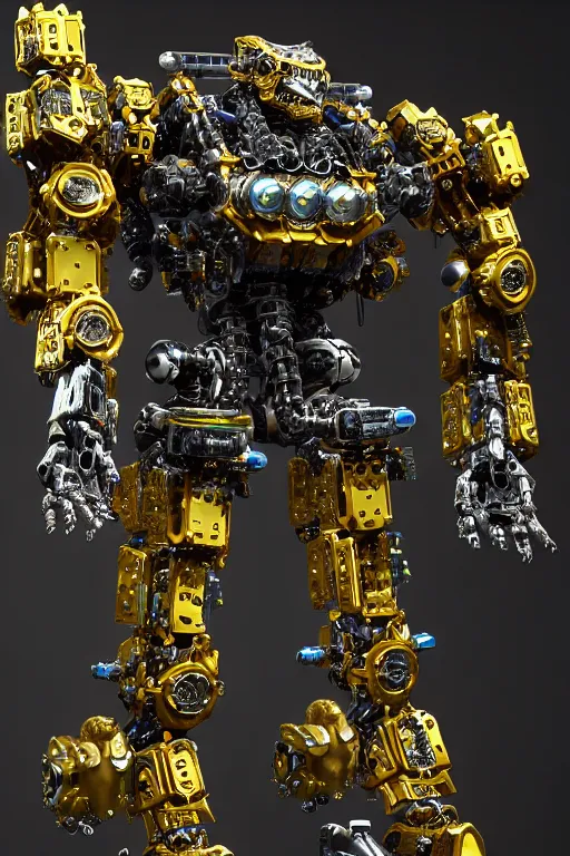 Image similar to a intricate ornate boxing humanoid mecha, punk, by war robots, real steel ( 2 0 1 1 ), westworld and pacific rim movie and ps 5 game machine warrior 5, cryengine, frostbite 3 engine, blue and yellow scheme, sharp focus, 8 k, high definition, insanely detailed, soft lighting, smooth face