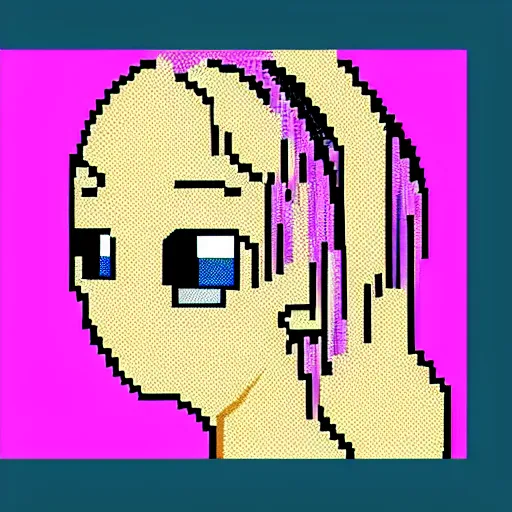 Image similar to portrait colorful anime girl with big eyes and pink hair eating ice cream pixel art