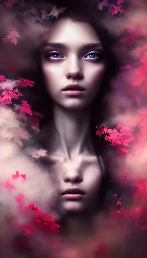 Image similar to inside a soul of a gorgeous young girl , searching for eternity, dark forest in the style of stefan kostic, realistic, sharp focus, 8k high definition, high fashion, vogue, insanely detailed, soft light, colorful smoke, intricate, elegant, art by stanley lau and artgerm, sigma 85mm art