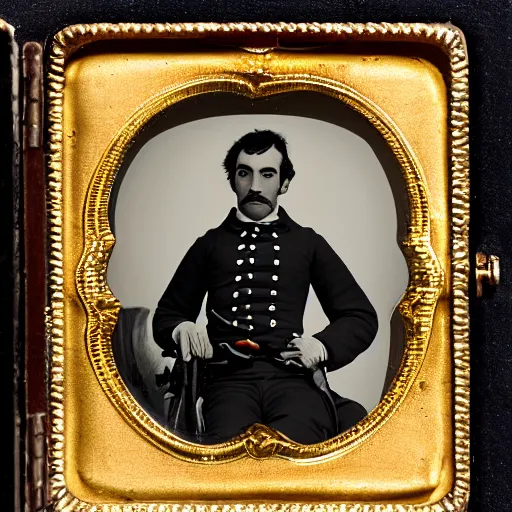 Prompt: a daguerreotype of nathan fielder dressed as a civil war soldier, detailed, realistic,