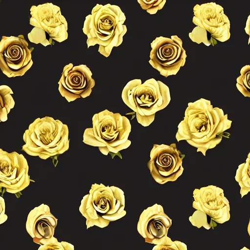 Prompt: black peonies gold roses black background photorealism