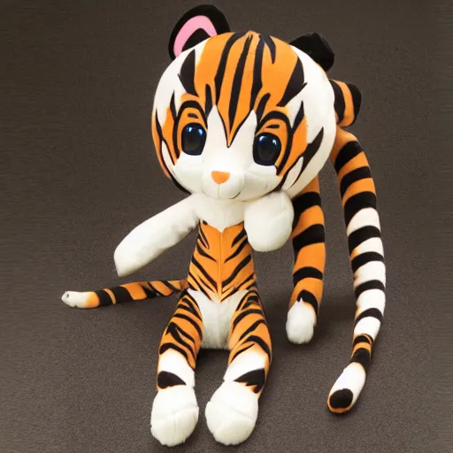 Image similar to cute fumo plush of a tiger girl, anime girl, vray