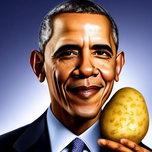 Prompt: Obama with a potato on his head, selfie, realistic, ultra high detail, 8k.