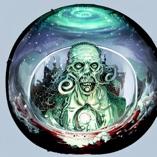 Image similar to eldritch world breaking out of a snow globe. Hyper realistic, cosmic horror, HP Lovecraft