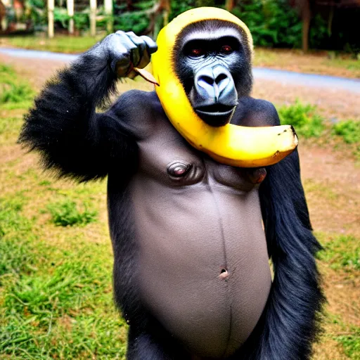 Prompt: A gorilla with banana winning the US election