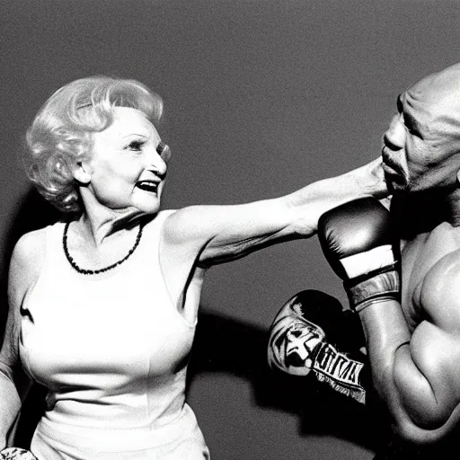 Image similar to betty white boxing against mike tyson