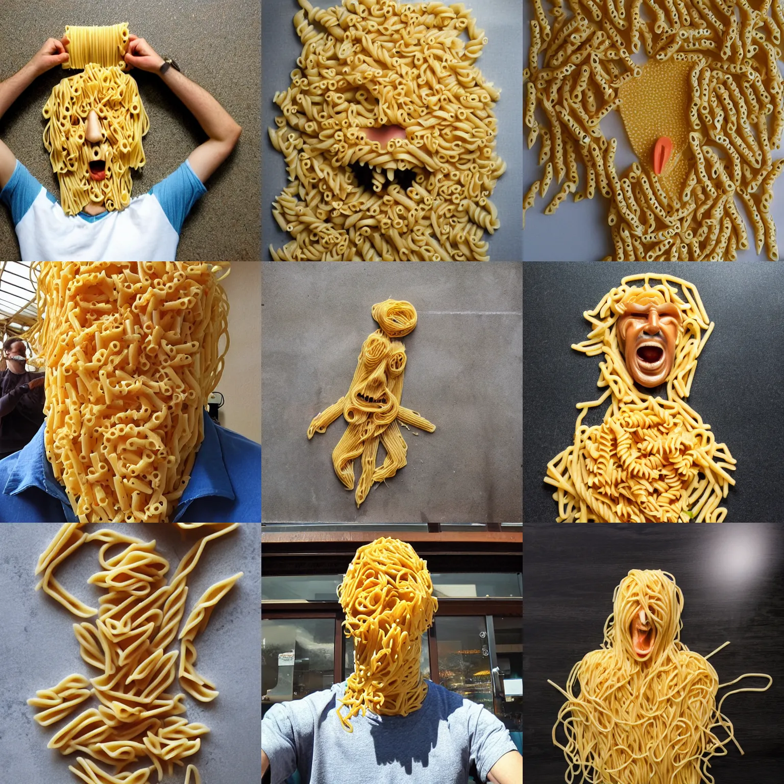 Prompt: screaming man made out of pasta