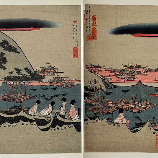 Prompt: a detailed painting of a tuna fishing port, a detailed painting by Ma Yuan, ukiyo-e, woodcut