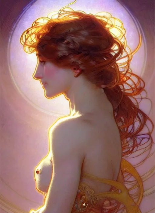 Image similar to digital character concept art by artgerm and gaston bussiere and alphonse mucha. clear portrait of a shy modern wife blessed by god to grow immaculately attractive and perfect!! blonde, in clothes! gifted holy body! light effect. hyper detailed, glowing lights!! intricate, elegant, fertility, digital painting, artstation, smooth, sharp focus