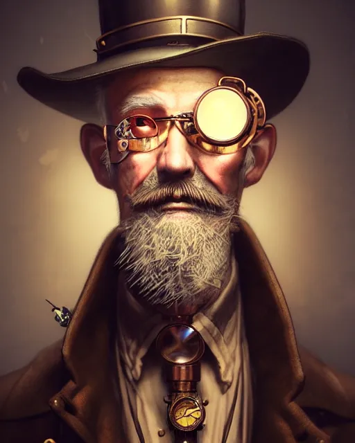 Image similar to steampunk old man portrait, handsome, steampunk hat, detective coat, steampunk monocle, smoking pipe, hyper realistic 3 d render by ilya kuvshinov, peter mohrbacher, greg rutkowski, ryohei hase, dramatic lighting, intricate, highly detailed, sharp focus, luminous, unreal engine, blender, deviant art, masterpiece, ray tracing