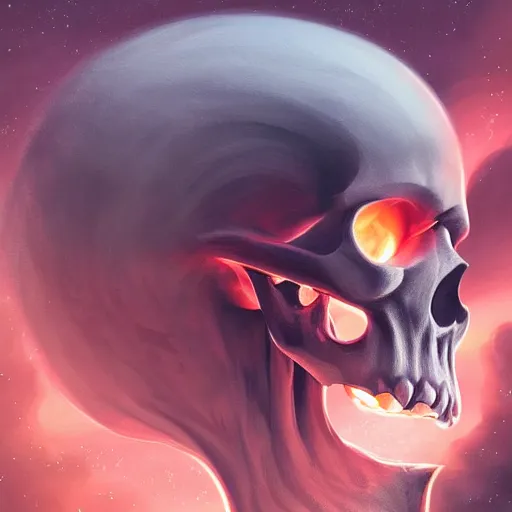 Image similar to planet that looks like a skull, digital painting, beautiful, concept art, ethereal, cinematic, epic, 8k, high detail, Artstation, Trending on Artstation, Artstation HQ, Artstation HD, deviant art, Pinterest, digital art,