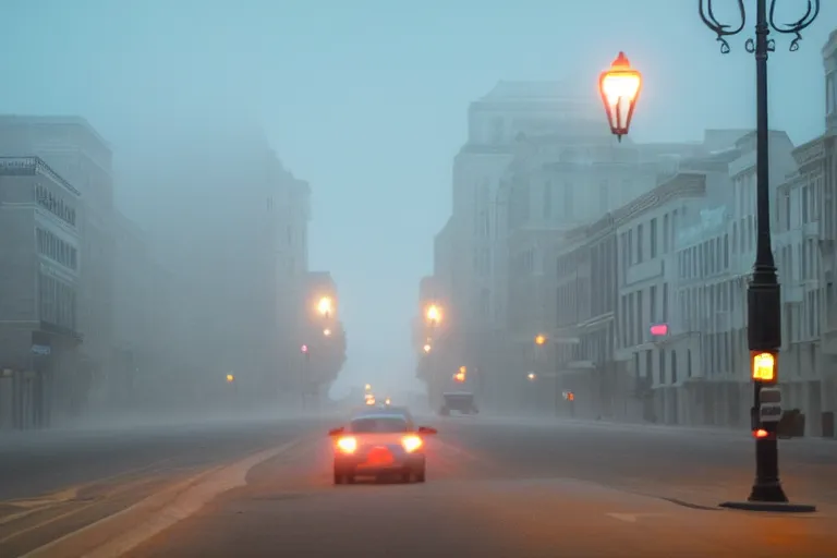 Image similar to washington main street, lonely, midnight, fog, no lights